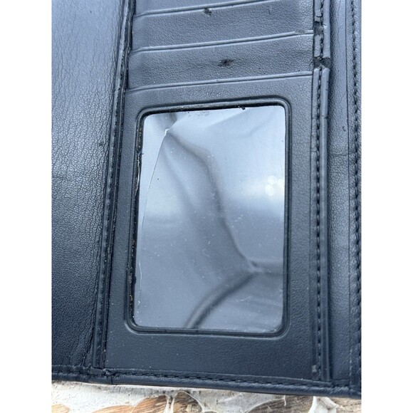 COACH BLACK GENUINE LEATHER BIFOLD SNAP WALLET Silver Turn  Key Lock Credit Card - Picture 8 of 11